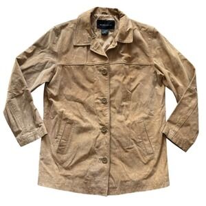 Vintage Moda International Genuine Leather Suede Jacket Sz M Tan Classic y2k